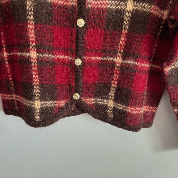 Vintage Dressbarn Mohair Blend Golden Button Up Cardigan Sz M Plaid Academia - Picture 4 of 9